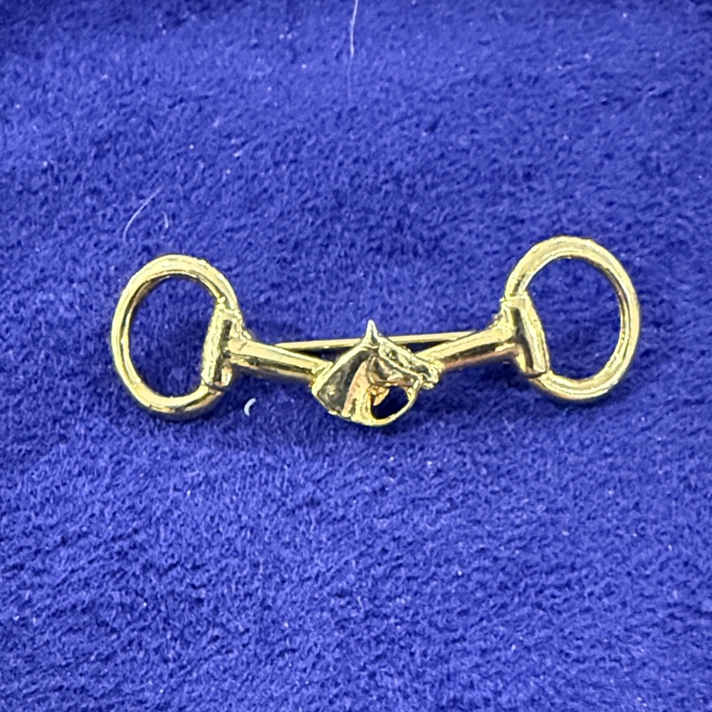 Gold Tone Horse Bit Pin Brooch with Horse Head Motif